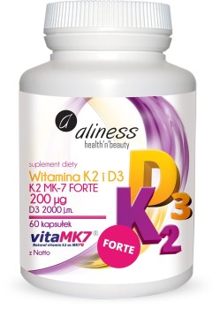 Witamina K2 FORTE MK-7 200µg z Natto D3 ALINESS 60kaps.