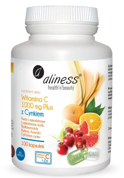 Witamina C 1000mg z CYNKIEM PLUS bioflaw rutyna acer. 100kaps. VEGE Aliness.jpg
