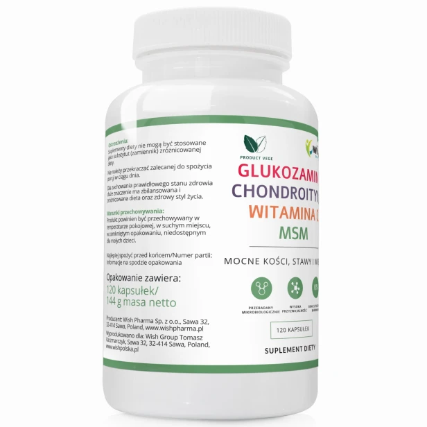 Glukozamina Chondroityna MSM Witamina C wegańska 120kaps. Wish-1.jpg