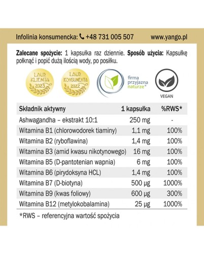 Ashwagandha z witaminami z gr. B 90 kaps. Yango-.jpg