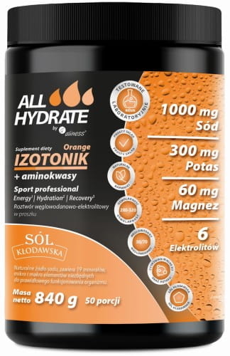 Izotonik Orange+aminokwasy 840g 50porcji ALLHydrate.jpg
