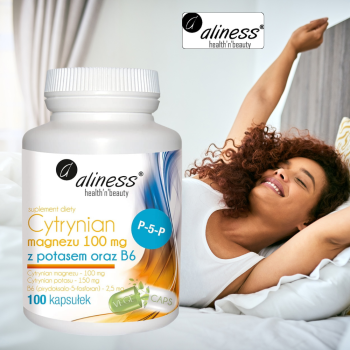Cytrynian Magnezu 100mg Potas 150mg B6(P-5-P) 100kaps. VEGE Aliness