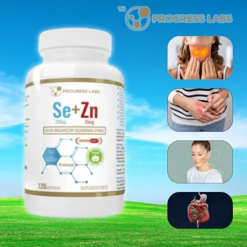 Selen 200µg + Cynk 15mg + Prebiotyk 120kaps. Progress Labs