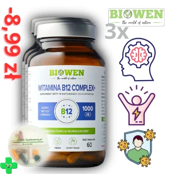 Zestaw: 3x Witamina B12 Complex+ 3 formy 60kaps. Biowen + pojemnik na suplementy