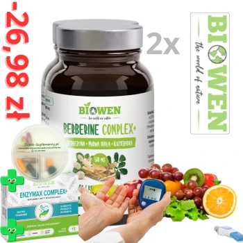 Zestaw: 2x Berberine Complex+ 510mg Biowen 60kaps. VEGE +Blister Enzymax +pojemnik na suple