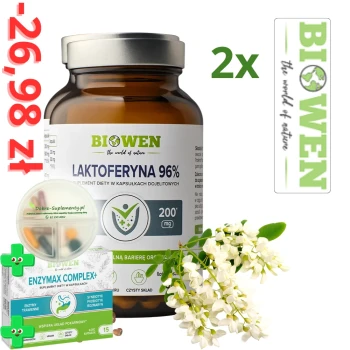 Zestaw: 2x Laktoferyna 96% 60kaps.energia i odporność Biowen +Blister Enzymax +pojemnik na suple