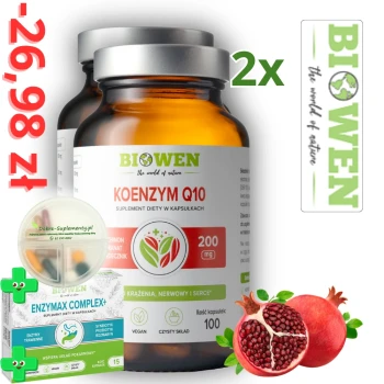 Zestaw: 2x Koenzym Q10 100mg 100kaps. Biowen +Blister Enzymax +pojemnik na suple