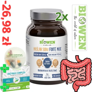 Zestaw: 2x Maślan sodu 580mg 100kaps. dojelitowych BioWen +Blister Enzymax +pojemnik na suple