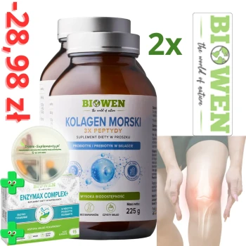 Zestaw: 2x Kolagen Morski 3x PEPTYDY 225g Biowen +Blister Enzymax +pojemnik na suple