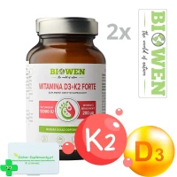 Zestaw: 2x Witamina D3+K2 Forte Biowen + praktyczny pojemnik na suplementy