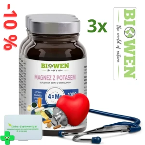 Zestaw 3x Magnez - 4 formy z Potasem 100kaps. Biowen + praktyczny pojemnik na suplementy -10%